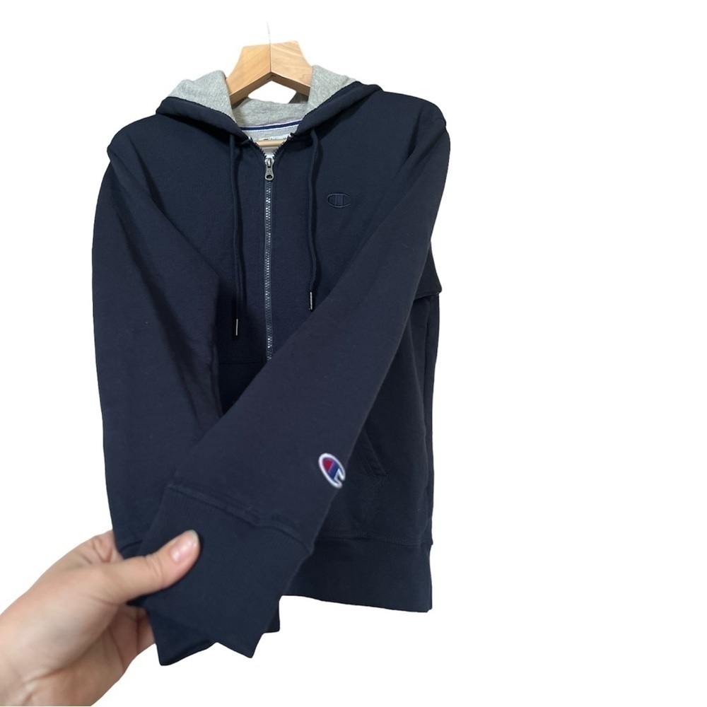 Champion Powerfleece Men’s Navy Blue Full Zip Hooded Sweatshirt, Size Small - Picture 4 of 8